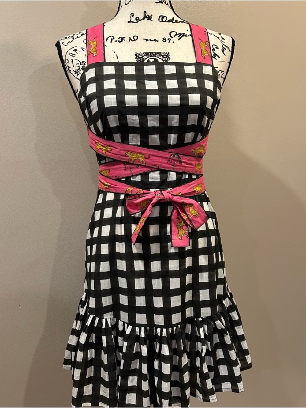 Mo Maya Luna Check and Leopard Print Strap Square Neckline Sleeveless Mini Dress - Picture 8 of 16